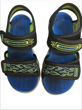 Skechers S-Lights Boys Blue and Lime Flame Velcro Sandals